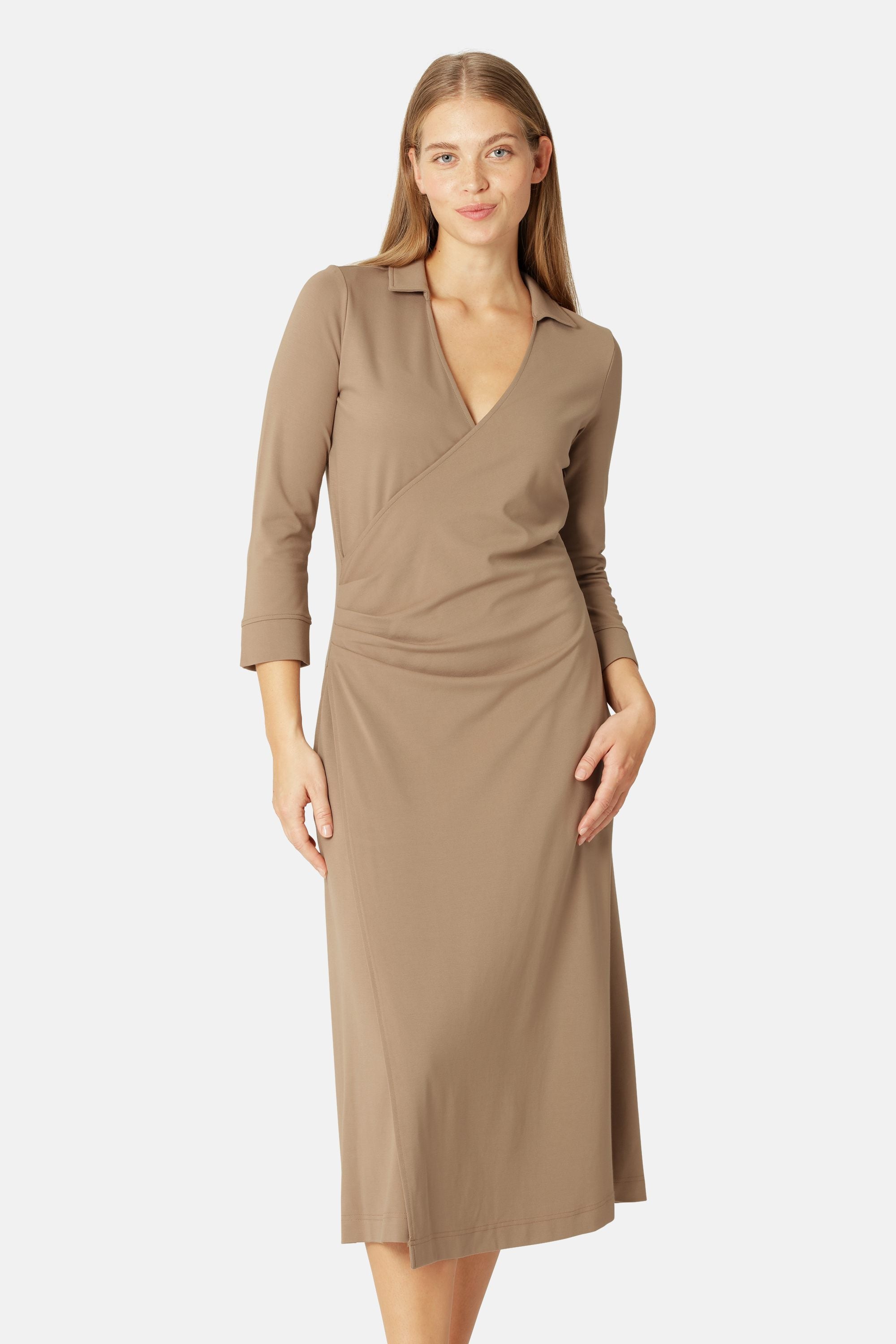 Long Sleeved Dress Pleats - Greige